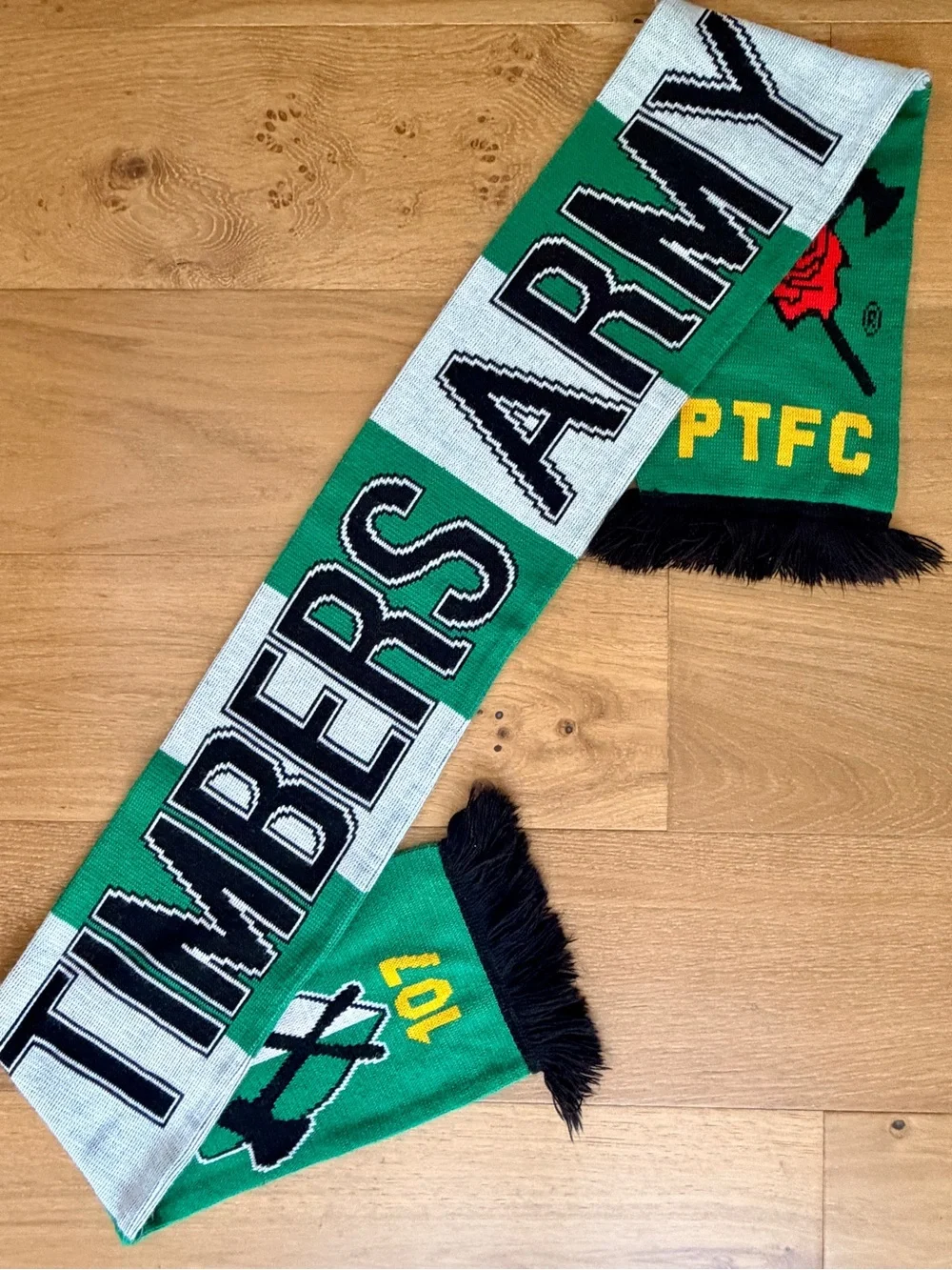 Portland Timbers Army No Pity Scarf MLS Soccer PTFC Green White Rose Section 107